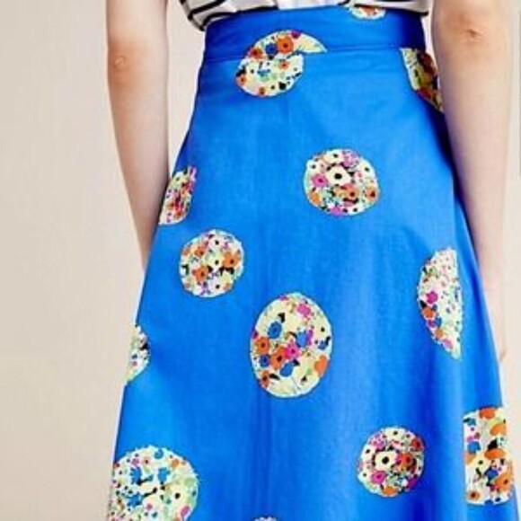 Anthropologie Blue Floral Printed Pattern A-Line Cotton Midi Skirt (NWT) - Picture 3 of 5